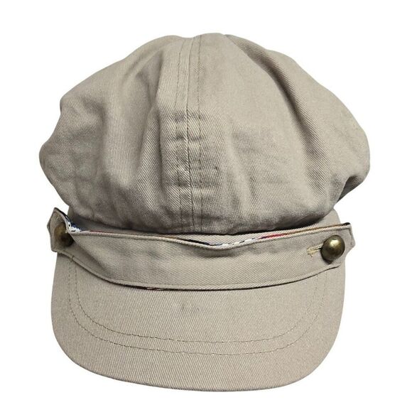 lei Accessories - Lei Khaki Cotton Newsboy Hat With Plaid Accent & Brass Buttons boho cottagecore